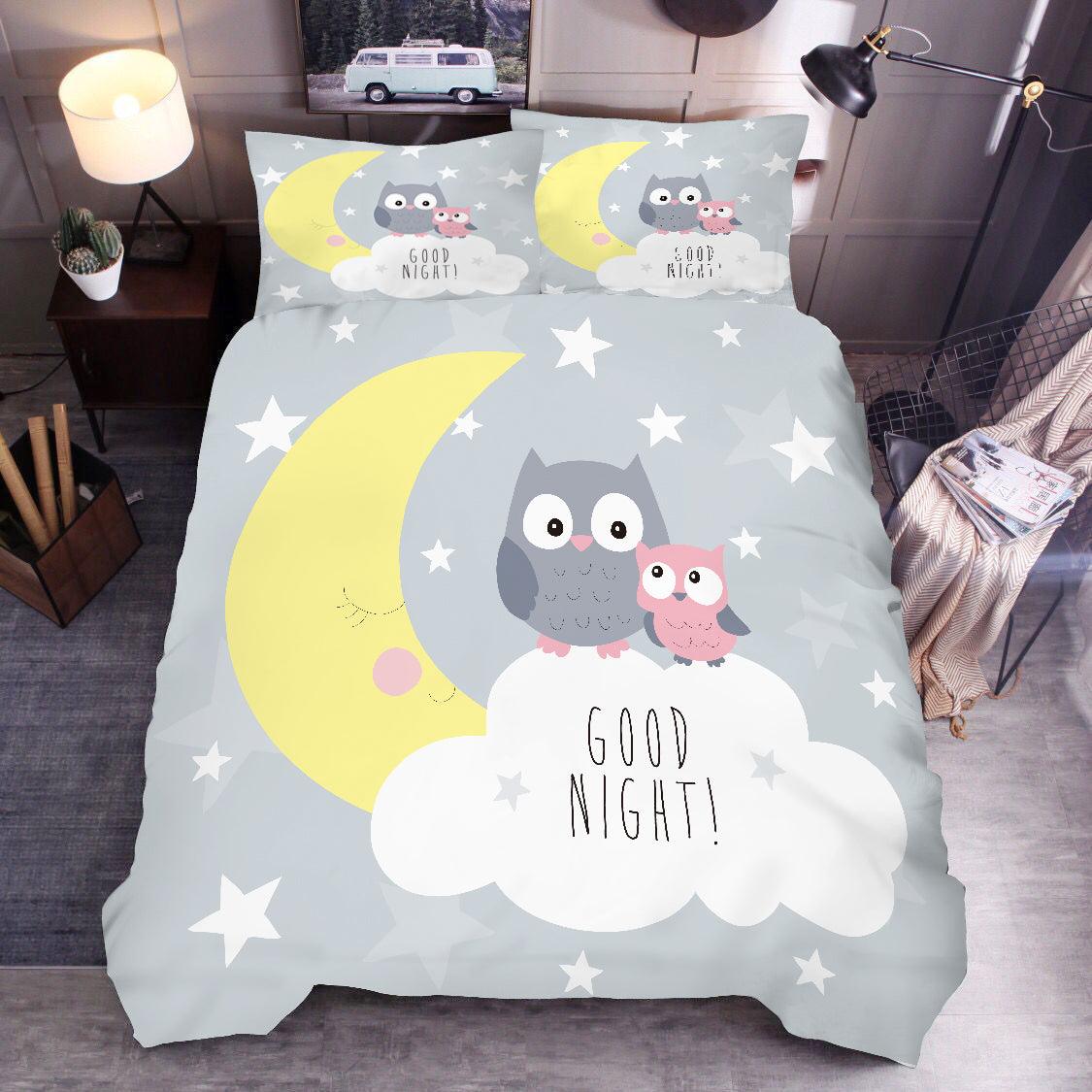 3D Cartoon Moon Star Owl Quilt Cover Set Bedding Set Duvet Cover Pillowcases SF72