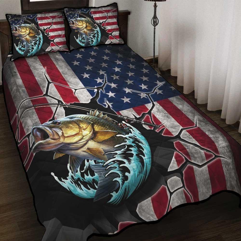 Blanket Personalized: Custom-made Comforter And Quilt Bedding Set, 3pcs, U.s/ca Flag Fishing Design