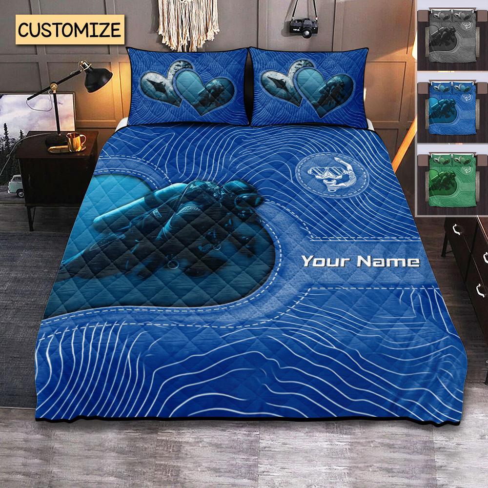 Custom Name Scuba Diving Quilt Bedding Set Personalized Comfort For Ocean Lovers