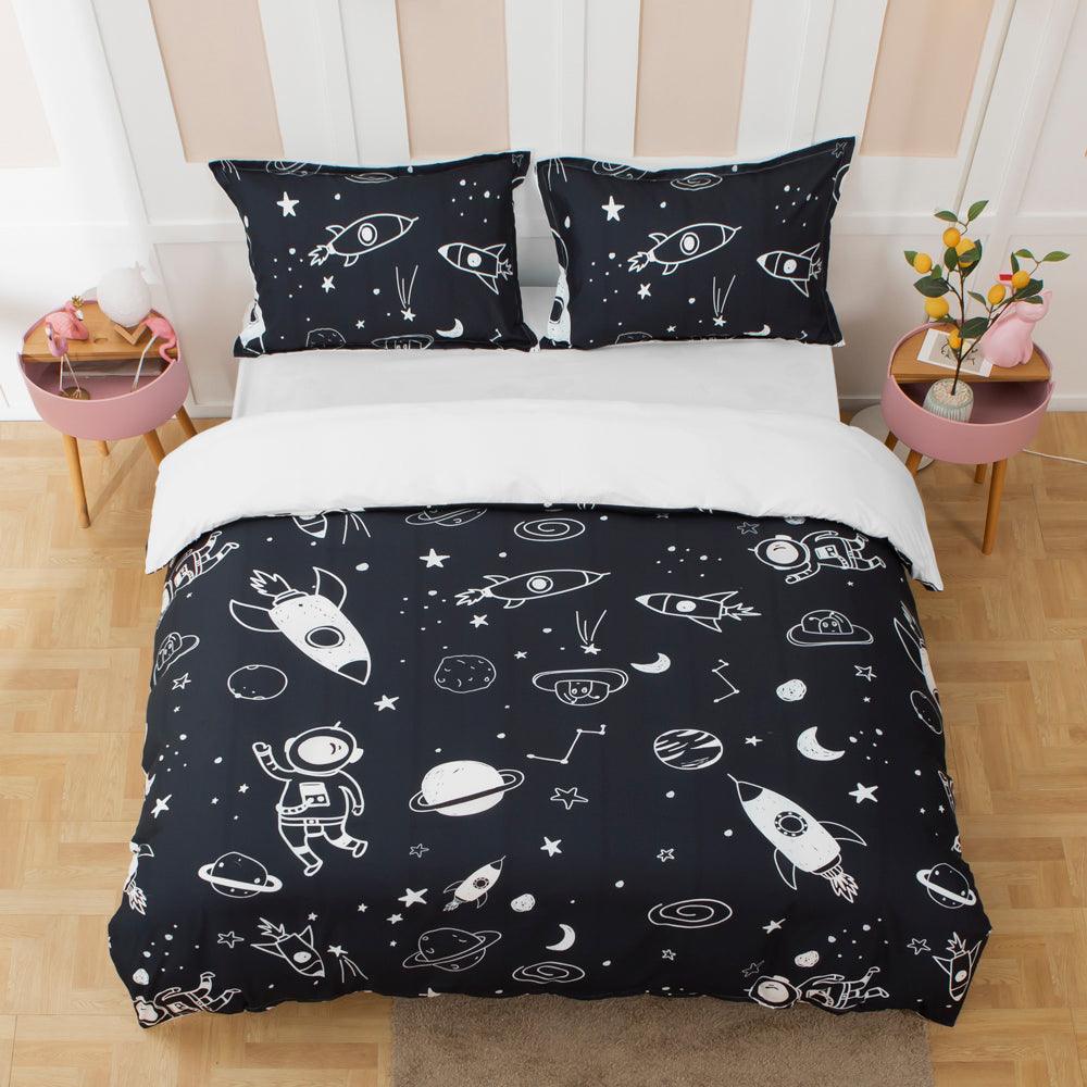 3D Black Space Planet Rocket Quilt Cover Set Bedding Set Duvet Cover Pillowcases 42