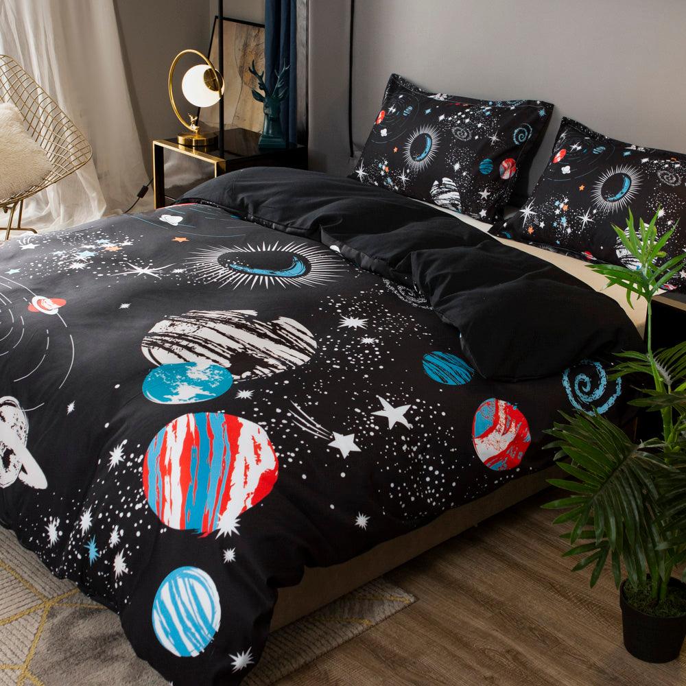 3D Black Space Planet Galaxy Quilt Cover Set Bedding Set Duvet Cover Pillowcases 50