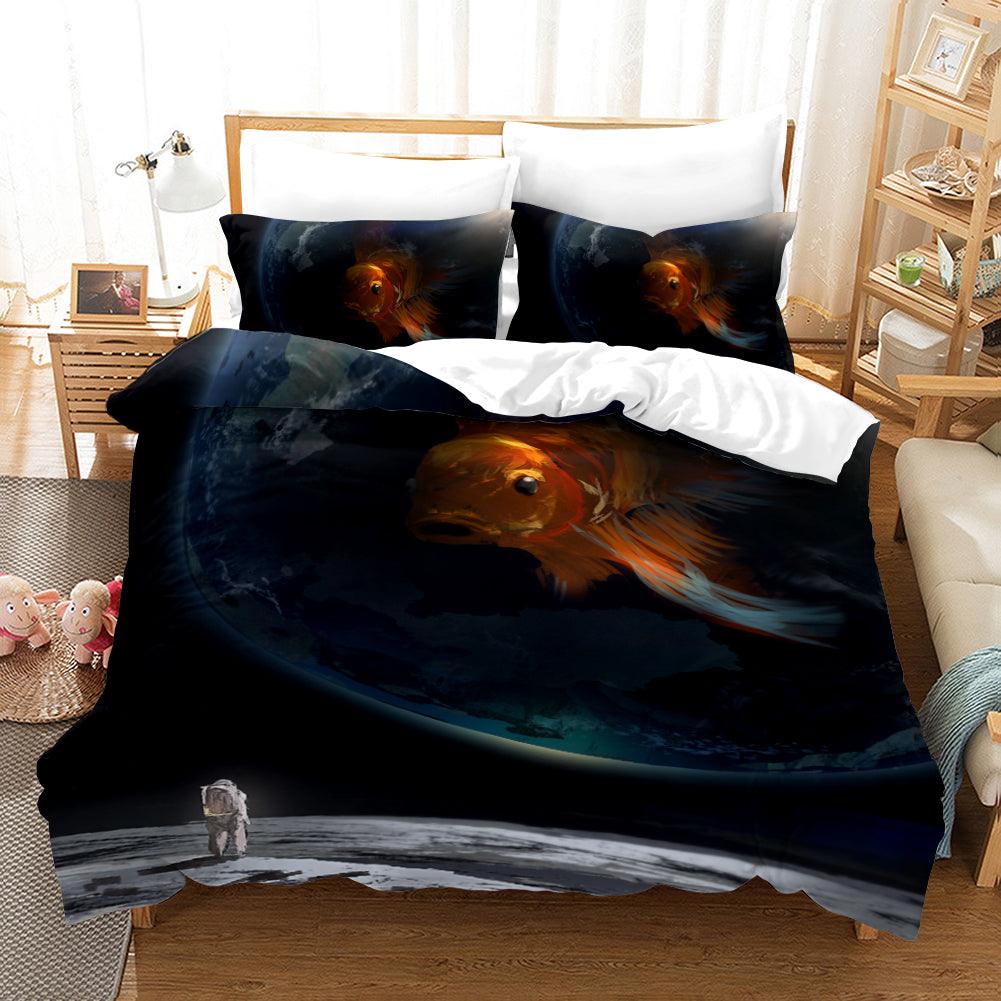3D Astronaut Earth Space Goldfish Quilt Cover Set Bedding Set Pillowcases 40