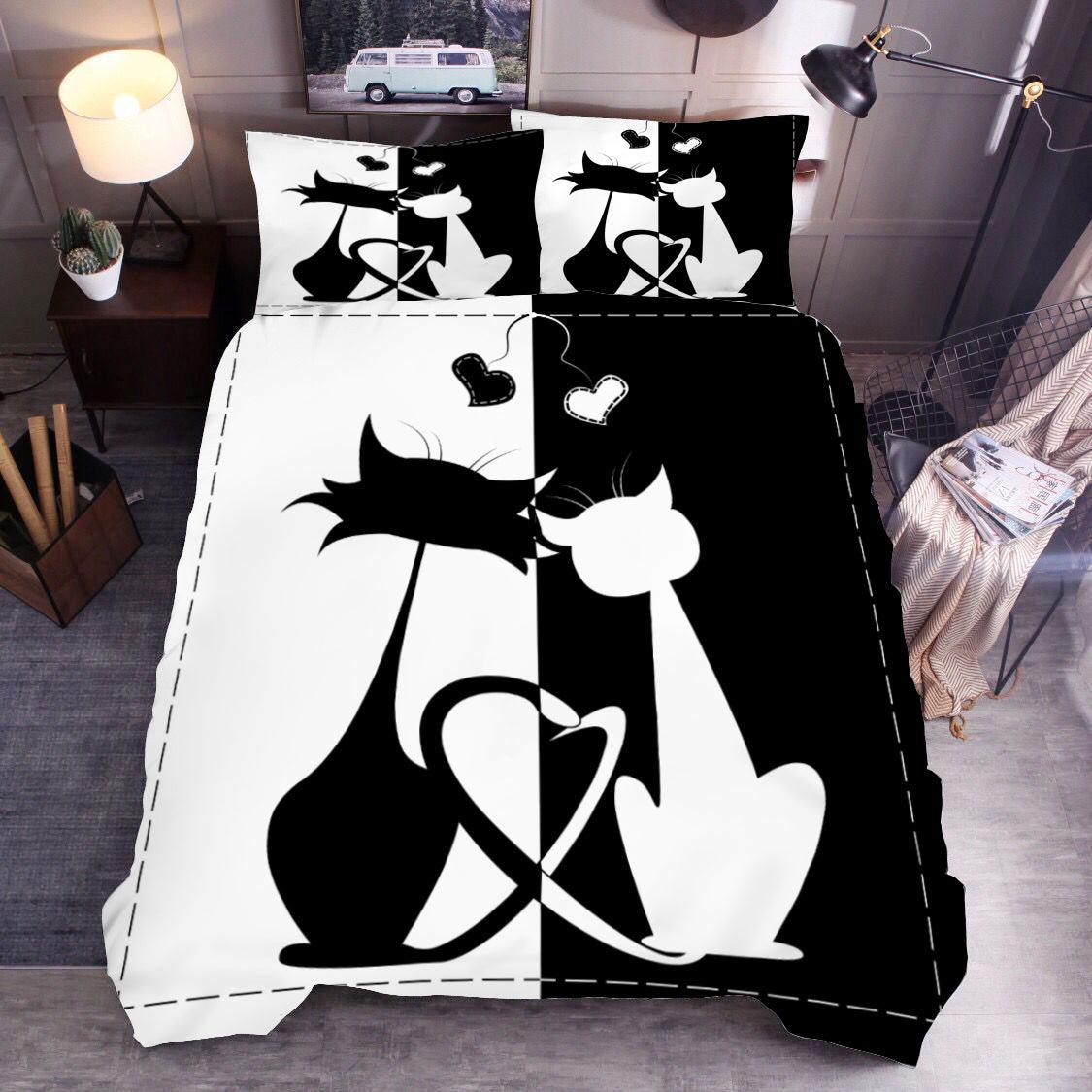 3D Black White Cat Kitty Quilt Cover Set Bedding Set Duvet Cover Pillowcases SF39