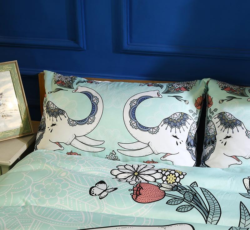 3D Bohemian Green Elephant Quilt Cover Set Bedding Set Pillowcases 20