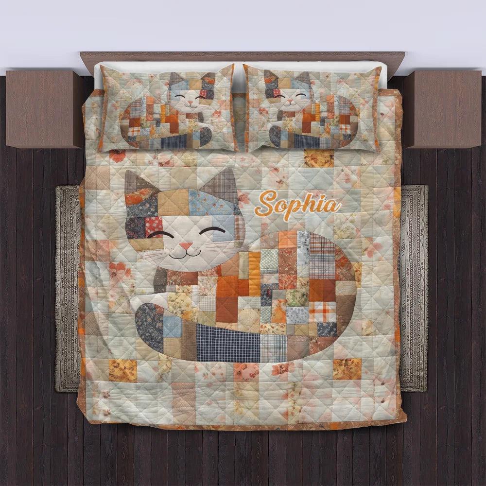 Cozy Cute Cat – Personalized Cat Quilt Bedding Set