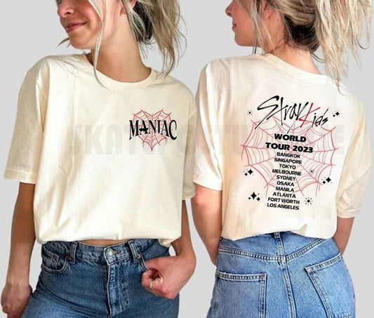 Stray Kids World Tour 2023 Double-Sided Shirt, Maniac Shirt, Kpop Inspired Shirt, Gift for Fan