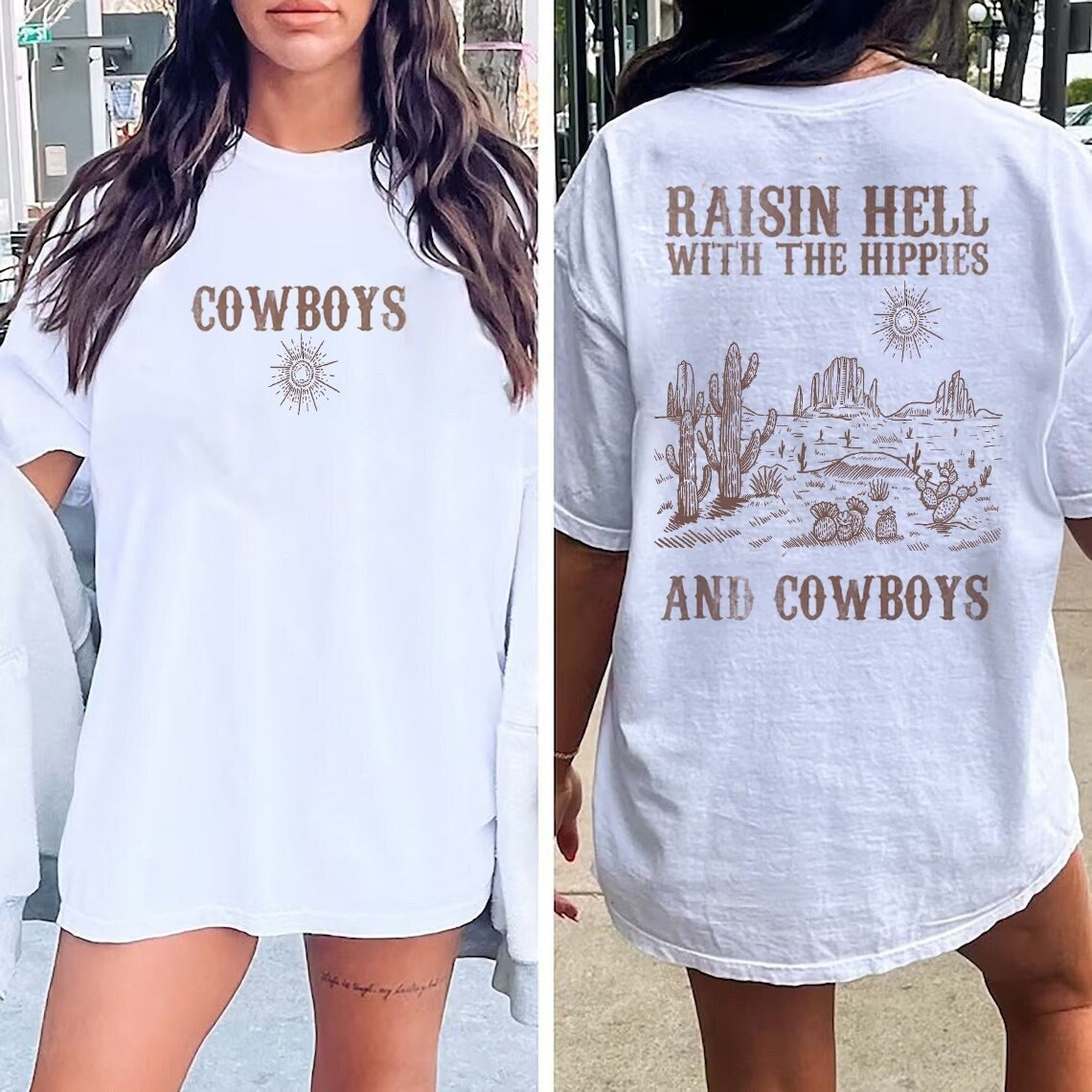 Western Raisin Hell With The Hippies Tshirt Graphic Tee Boho Western Shirt