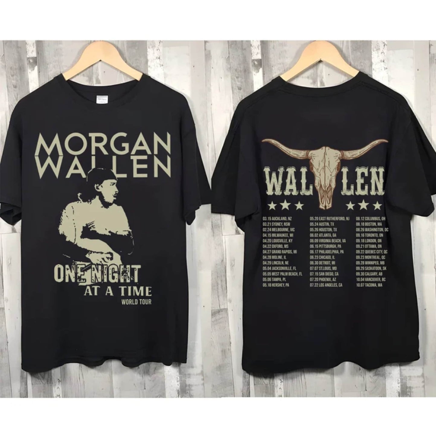 Wallen Western World Tour 2023 One Night At A Time 2 Side Shirt, Bull Skull Shirt