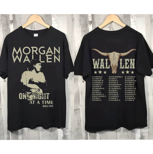 Wallen Western World Tour 2023 One Night At A Time 2 Side Shirt, Bull Skull Shirt