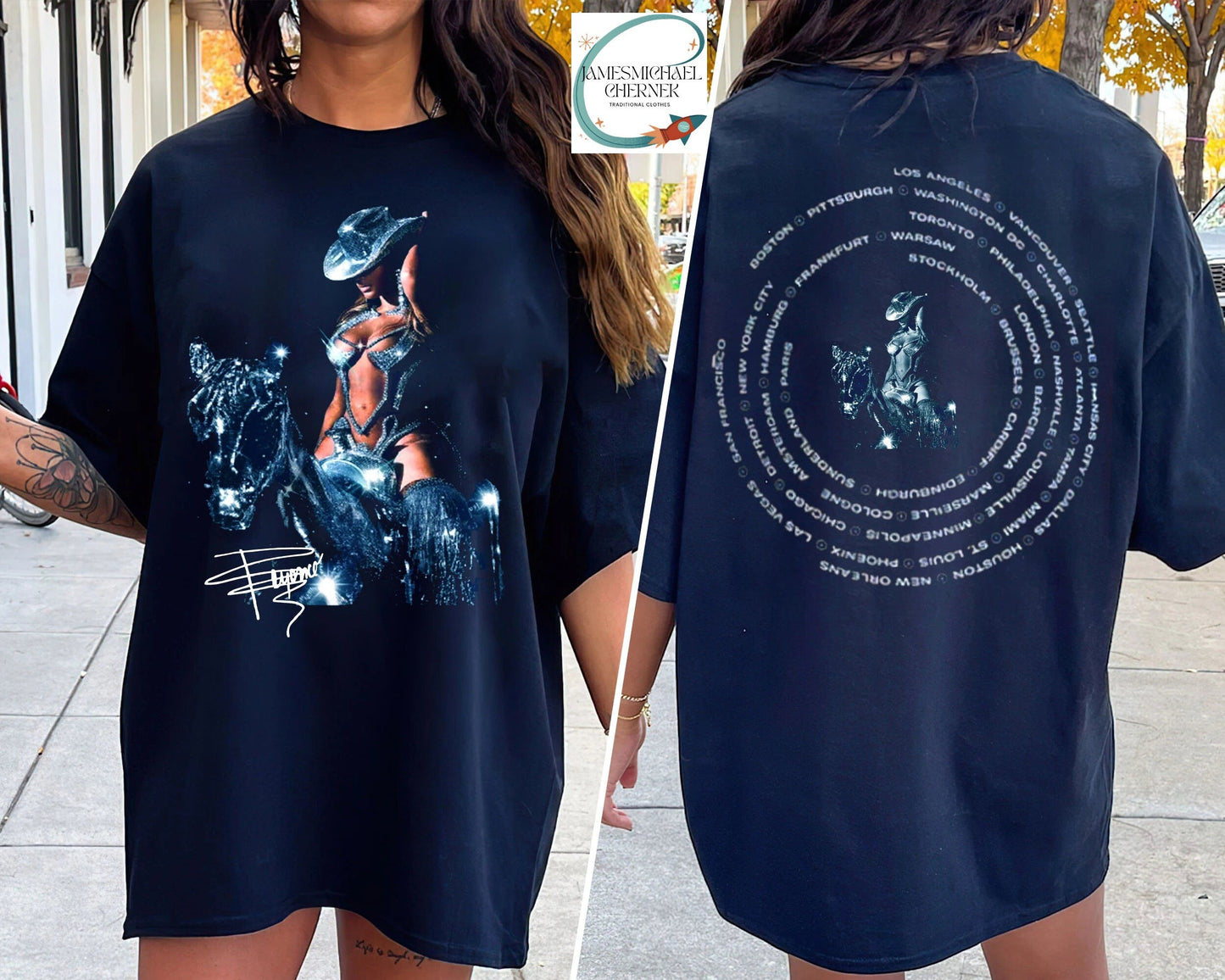 Renaissance Tour 2023 2sides Shirt, Beyonce Signature T-Shirt, Renaissance Cowgirl Riding