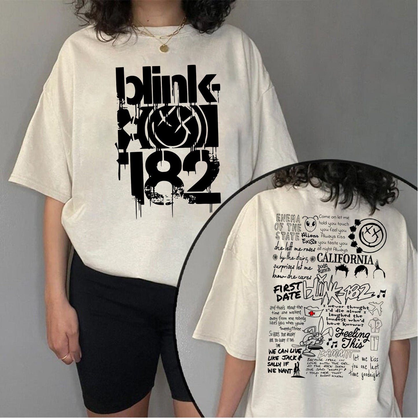 2 Sided 182 The World Tour 2023 Shirt, Blink Smile 182 T-shirt, B182 Lyric Album Song Shirt