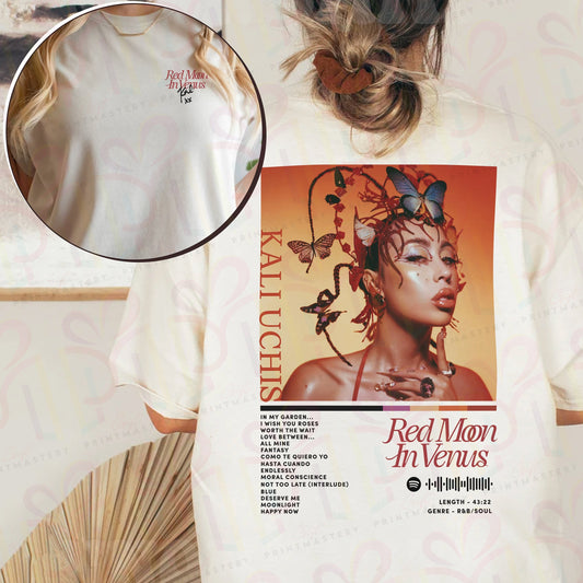 Kali Red Moon In Venus Album Shirt, Kali World Tour 2023 Shirt, 2 Sides Tracklist Shirt, Ka.li U.chis Merch