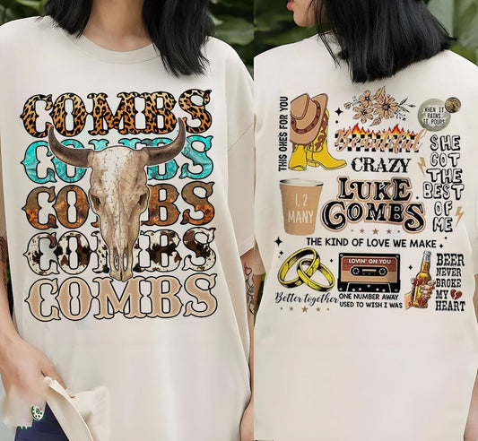 Combs Bullhead T-Shirt 2 sides, Lukee Comb Tracklist Sweatshirt, Country Music Tee
