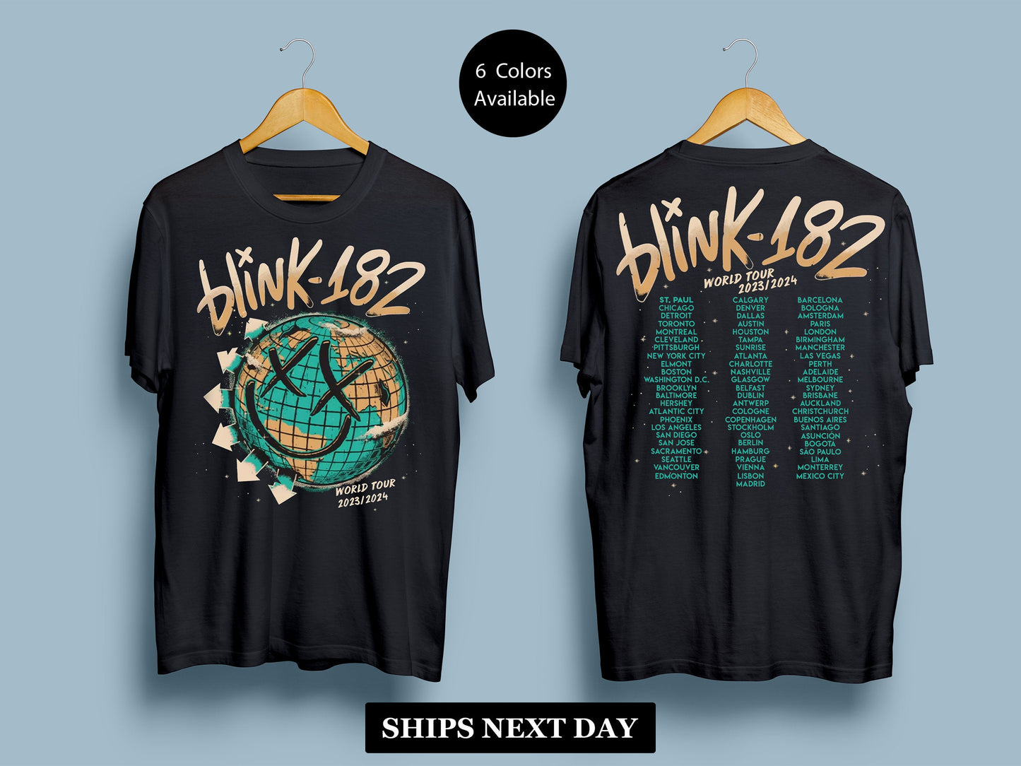 B182 World Tour 2023 2024 Unisex T-shirt, Blink Smile 182 Graphic