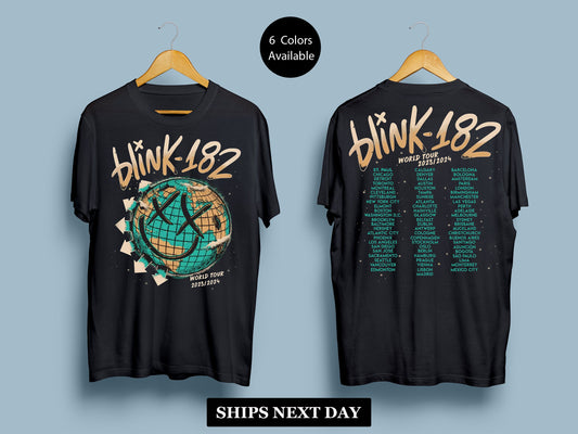 B182 World Tour 2023 2024 Unisex T-shirt, Blink Smile 182 Graphic