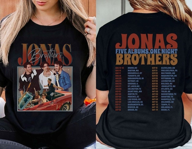 Jonas Brothers Vintage T-Shirt, Jonas Five Albums One Night Tour Shir