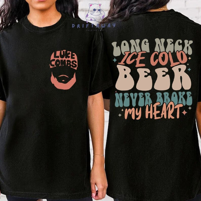 Lukee Comb T-Shirt Shirt, Long Necked Beer Never Broke My Heart , Lukee Comb Concert T-Shirt
