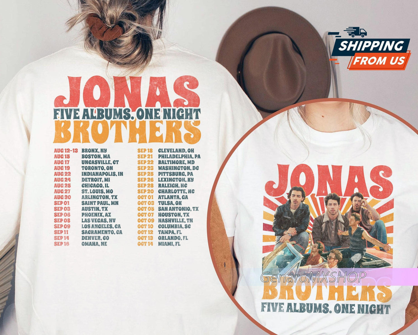Vintage Jonas Brothers T-Shirt, Jonas Five Albums One Night Tour Shirt