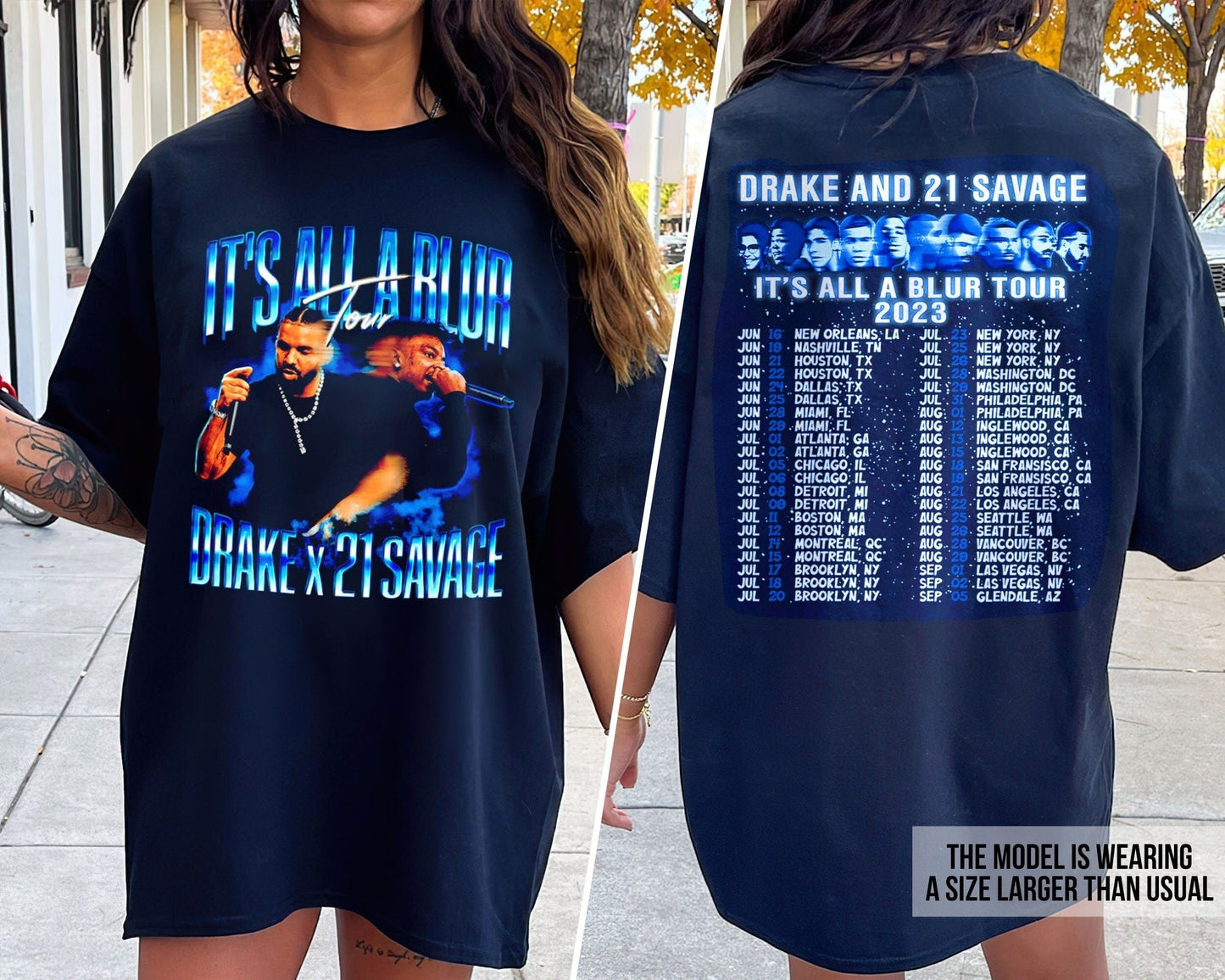 Vintage Drake It's All A Blur Tour 2023 T-Shirt | Drake 21 Savage Rap Shirt