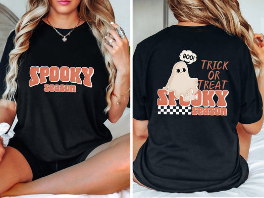 Trick Or Treat Spooky Season Shirt, Cute Two-Sided Halloween Shirt