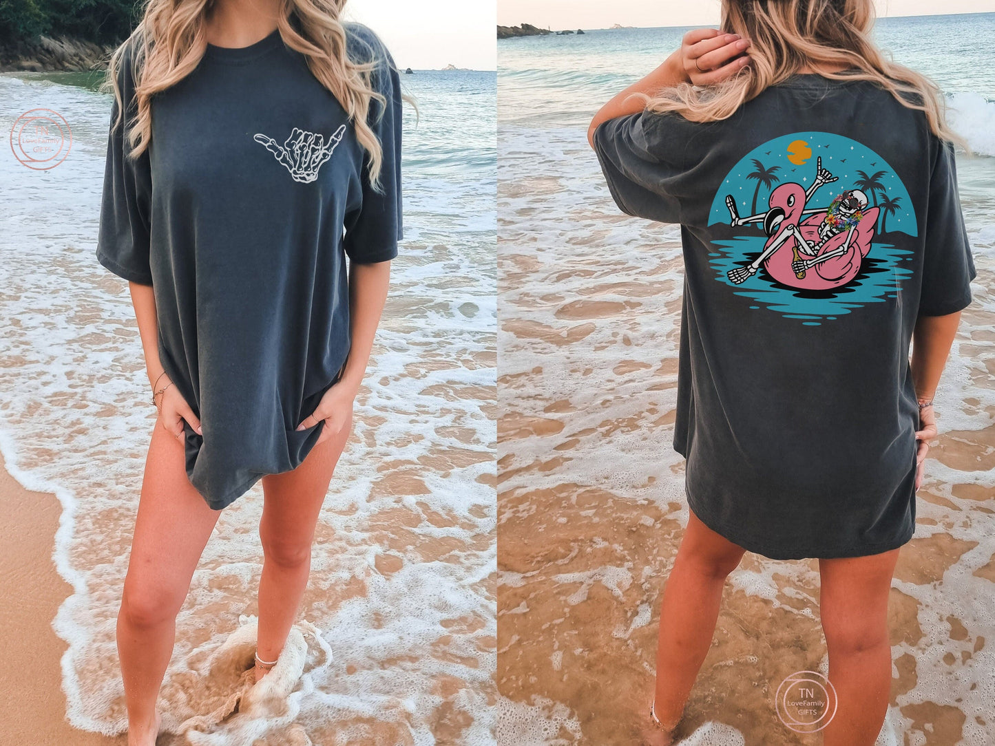 Skeleton Summer Double Sided Shirt, Two-Sided Beach Bachelorette Shirts