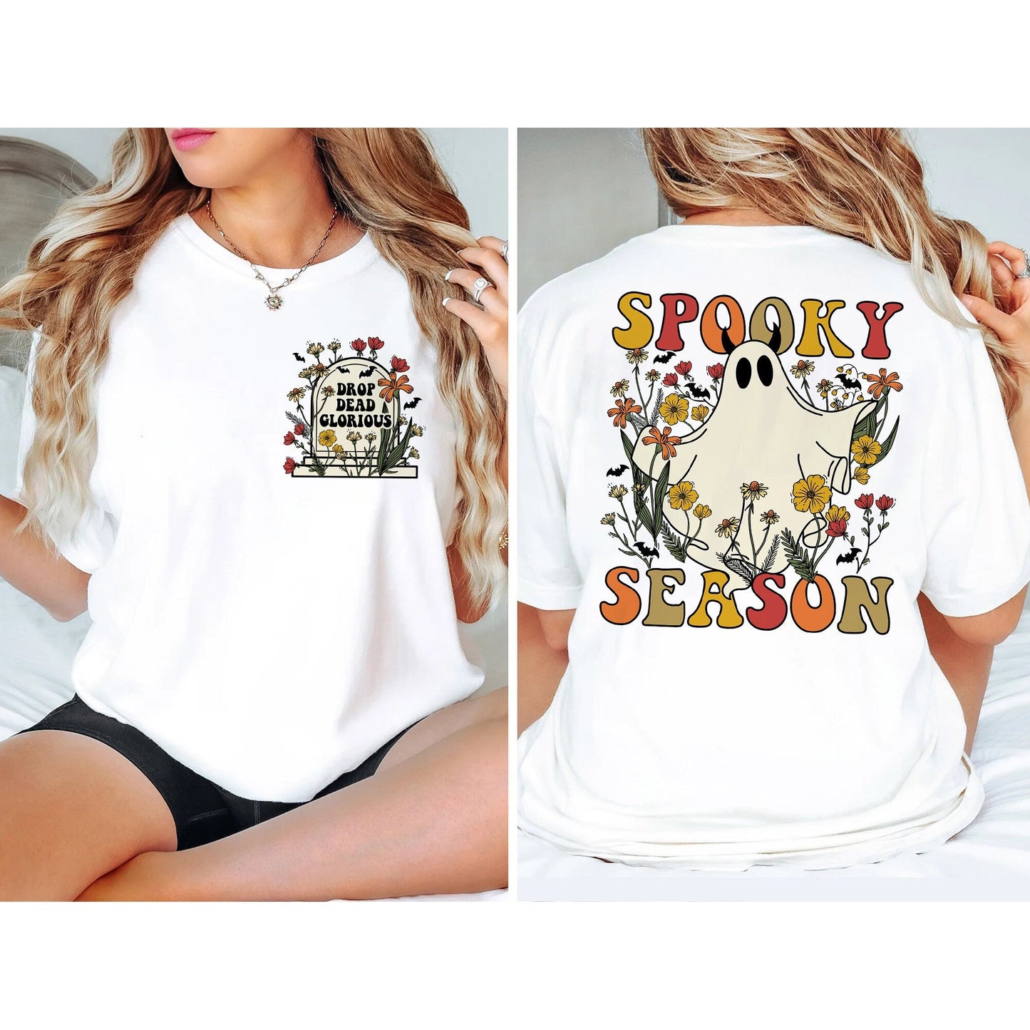 Mystical Cute Ghost Front and Back Shirt, Two-Sided Halloween Shirt