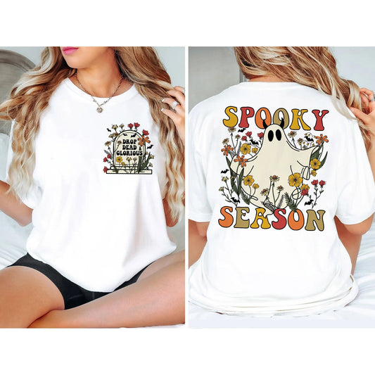 Mystical Cute Ghost Front and Back Shirt, Two-Sided Halloween Shirt