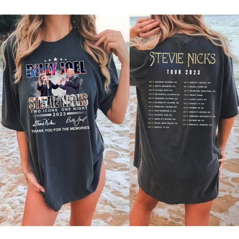 2023 Billy Joel Stevie Nick Two Icons One Night Shirt, Billy Joel Stevie Nick Signatures Shirt