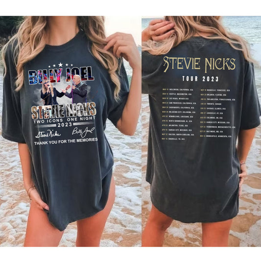 2023 Billy Joel Stevie Nick Two Icons One Night Shirt, Billy Joel Stevie Nick Signatures Shirt