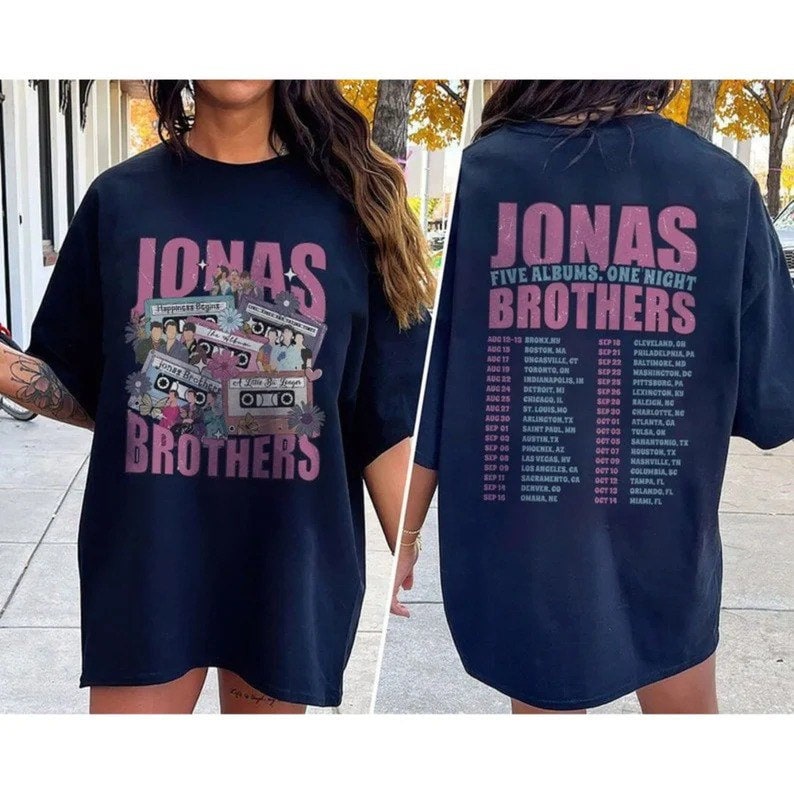 Jonas Brothers Band Vintage T-Shirt, Jonas Brothers Five Albums One Night Tour Shirt