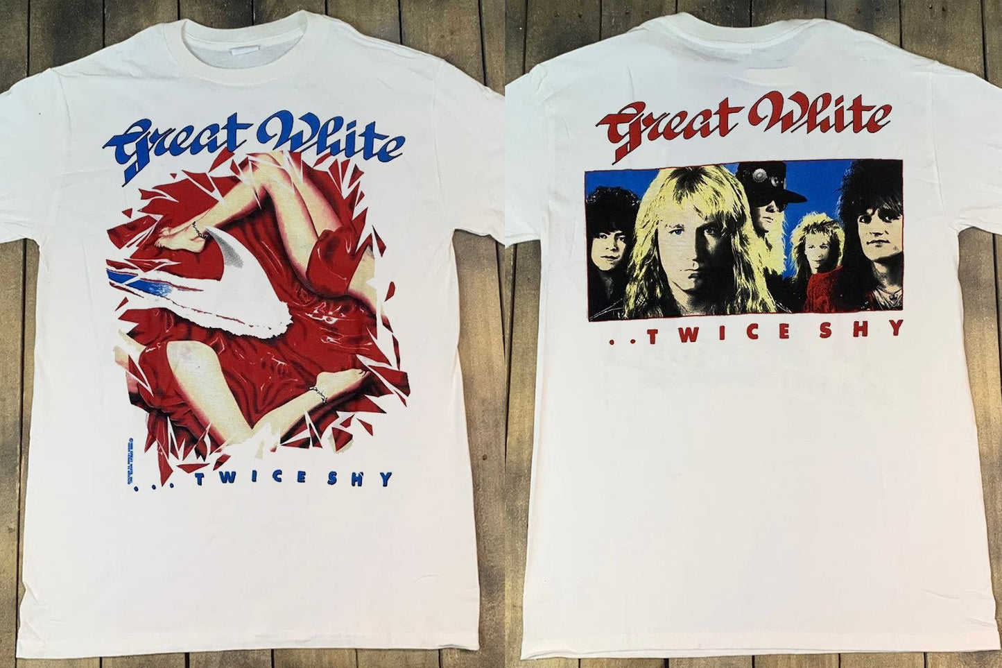 GREAT WHITE Band Twice Shy Tour 1989 T-Shirt, Great White Twice Shy T-Shirt
