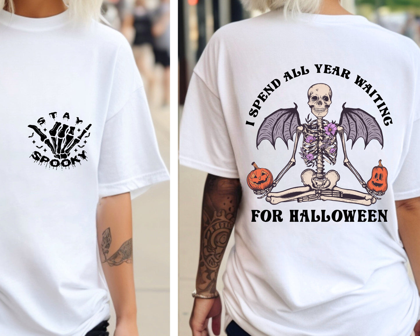 Skeleton I Spend All Year Waiting For Halloween Double Sided T-Shirt, Halloween Sided T-Shirt