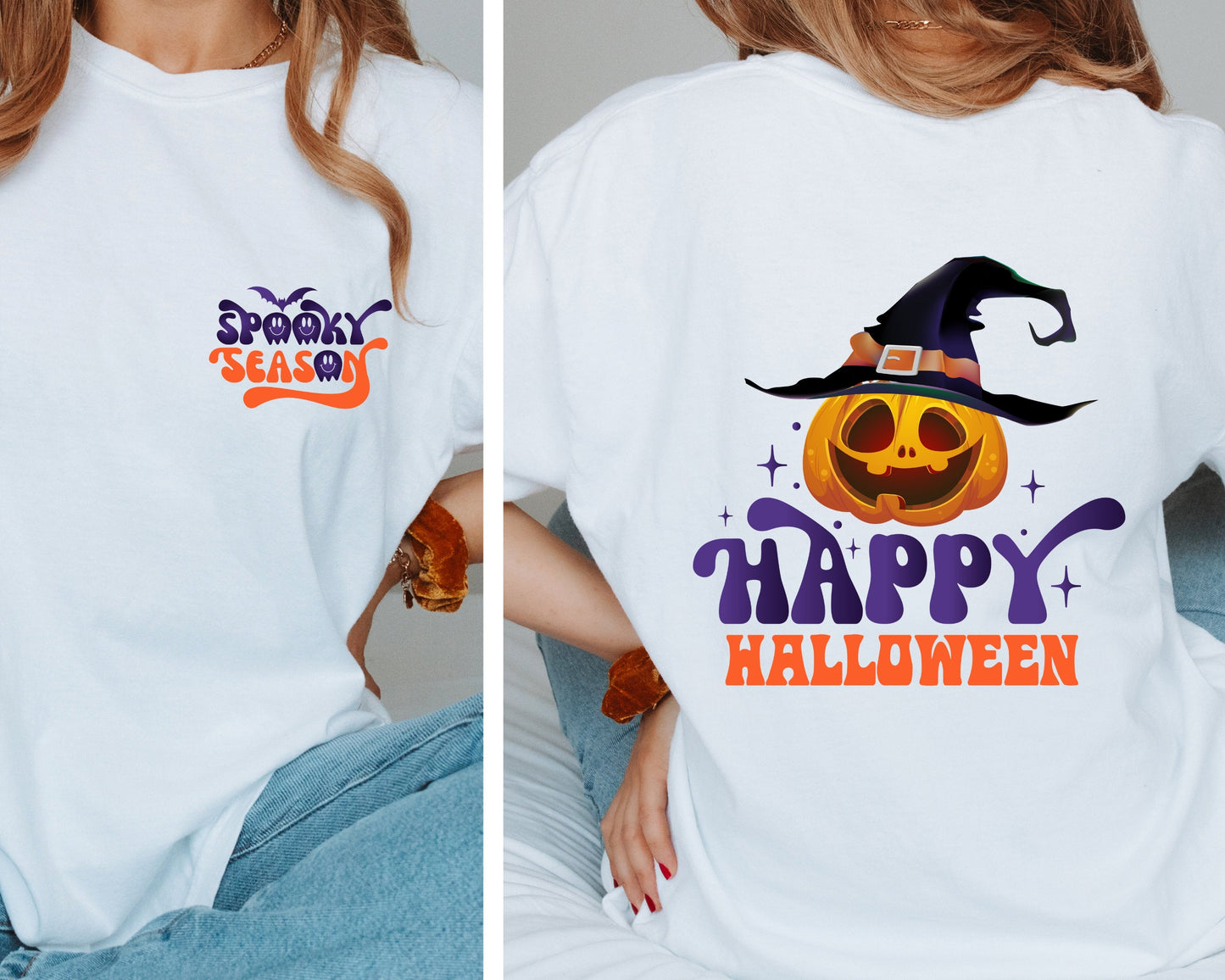 Happy Halloween Double Sided T-Shirt, Halloween Sided T-Shirt