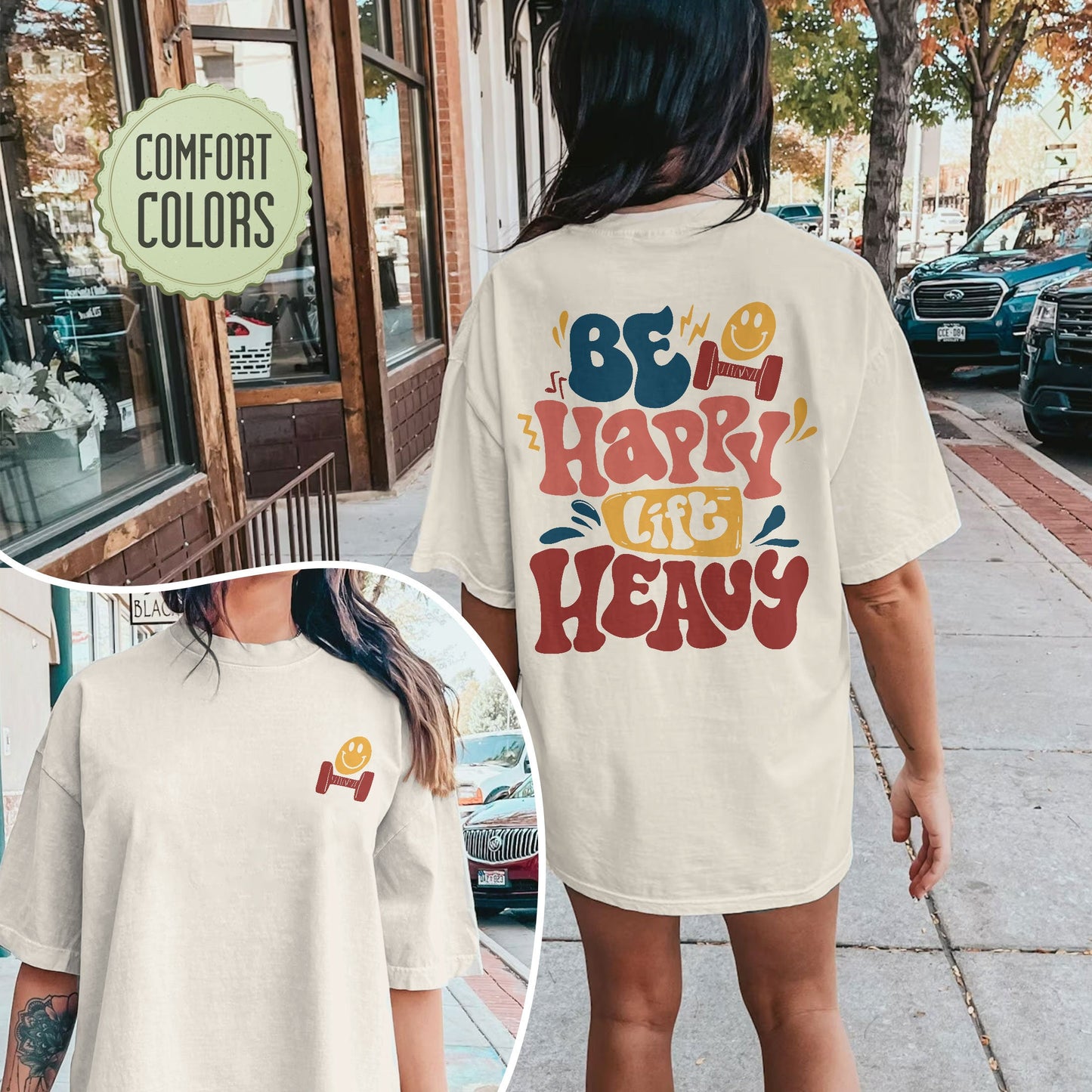 Be Happy Lift Heavy Shirt, Fall Workout Apparel, Gift for Gym Lover, Workout Gift, Funny Weightlifting Shirt