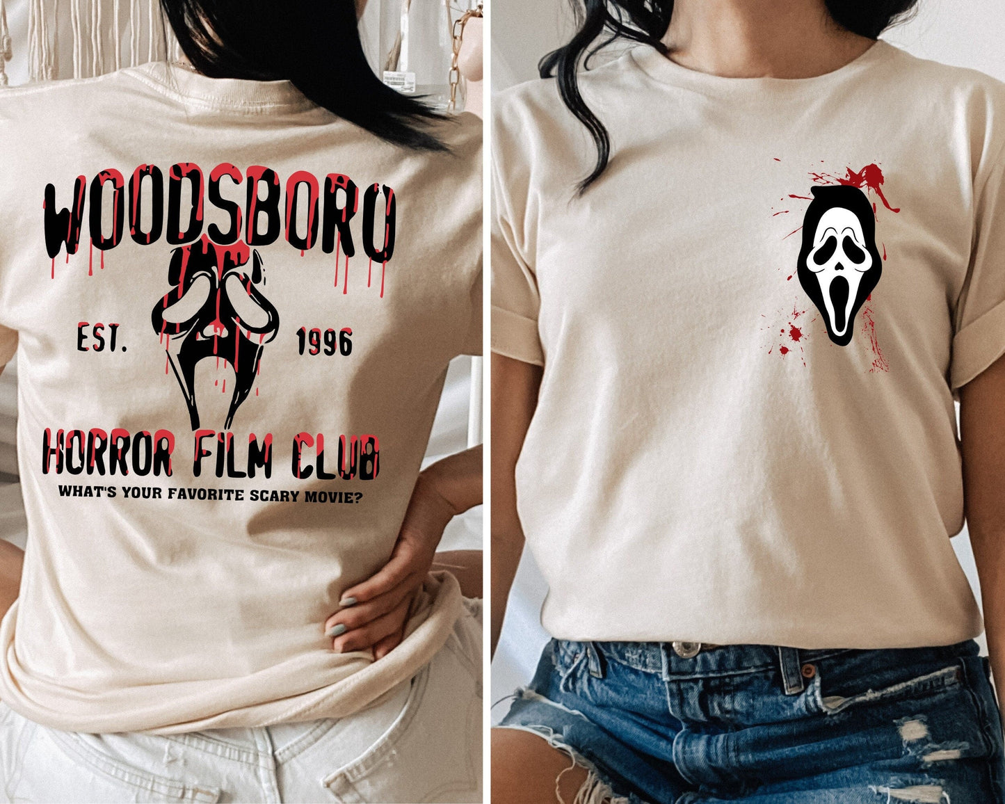 Woodsboro Horror Film Club T-Shirt,Woodsboro Scream,Scream Ghost Tee,Bloody and Gruesome Face,Halloween 2023