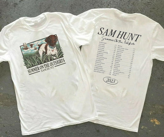 Sam T shirt, Concert Hunt '23 Tour Tee, World Tour Summer On The Outskirts T Shirt