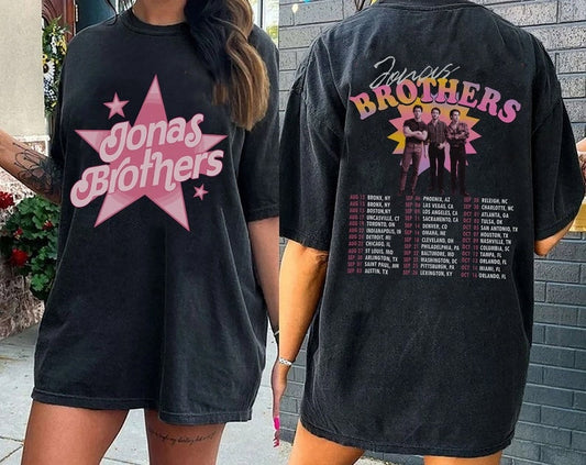 Vintage Jonas Brothers In Pink T-Shirt, Jonas Brothers Five Albums One Night Tour Shirt