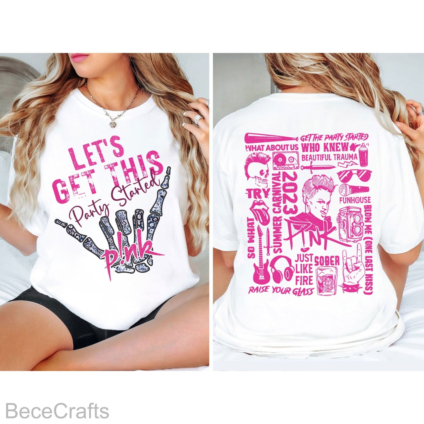 Fun Pink Concert Tour T-Shirt, Let's Get This Party Started, Pop Rock Concert