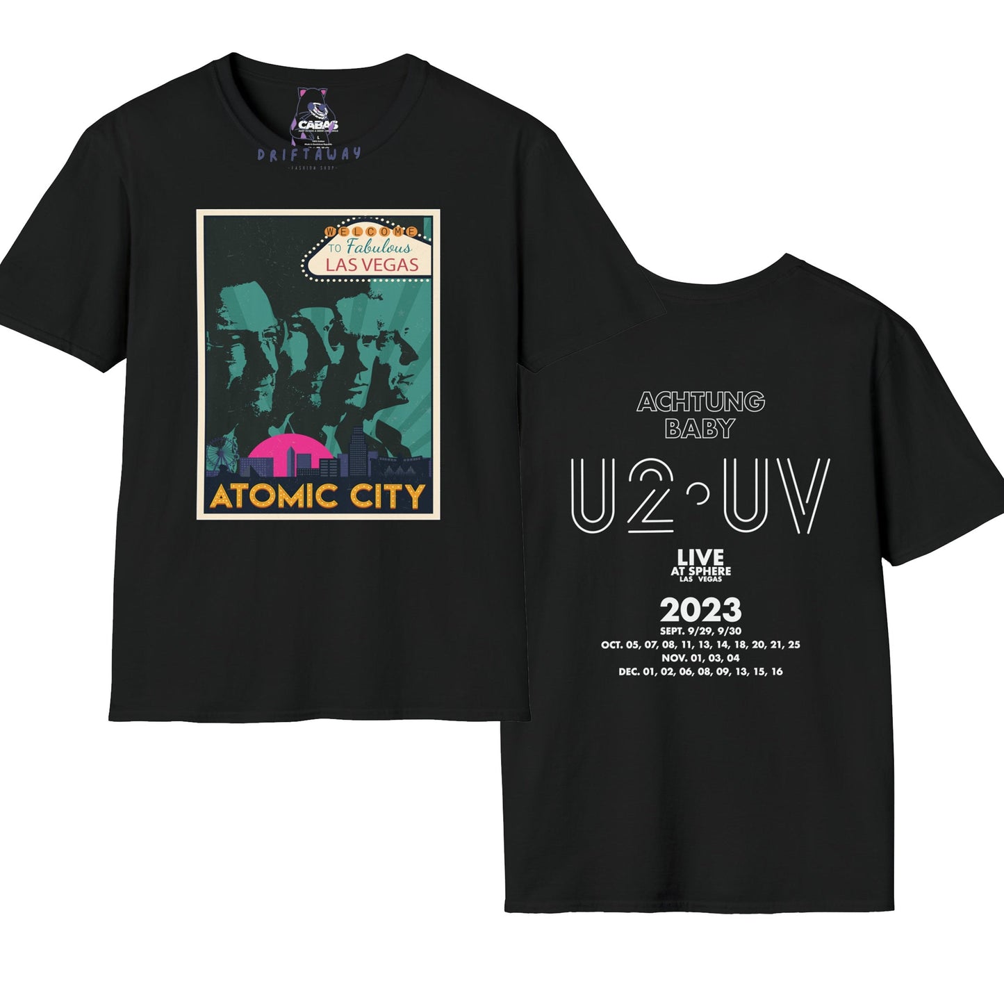 U2 Las Vegas Sphere 2Sided Shirt, U2 Atomic City T-Shirt