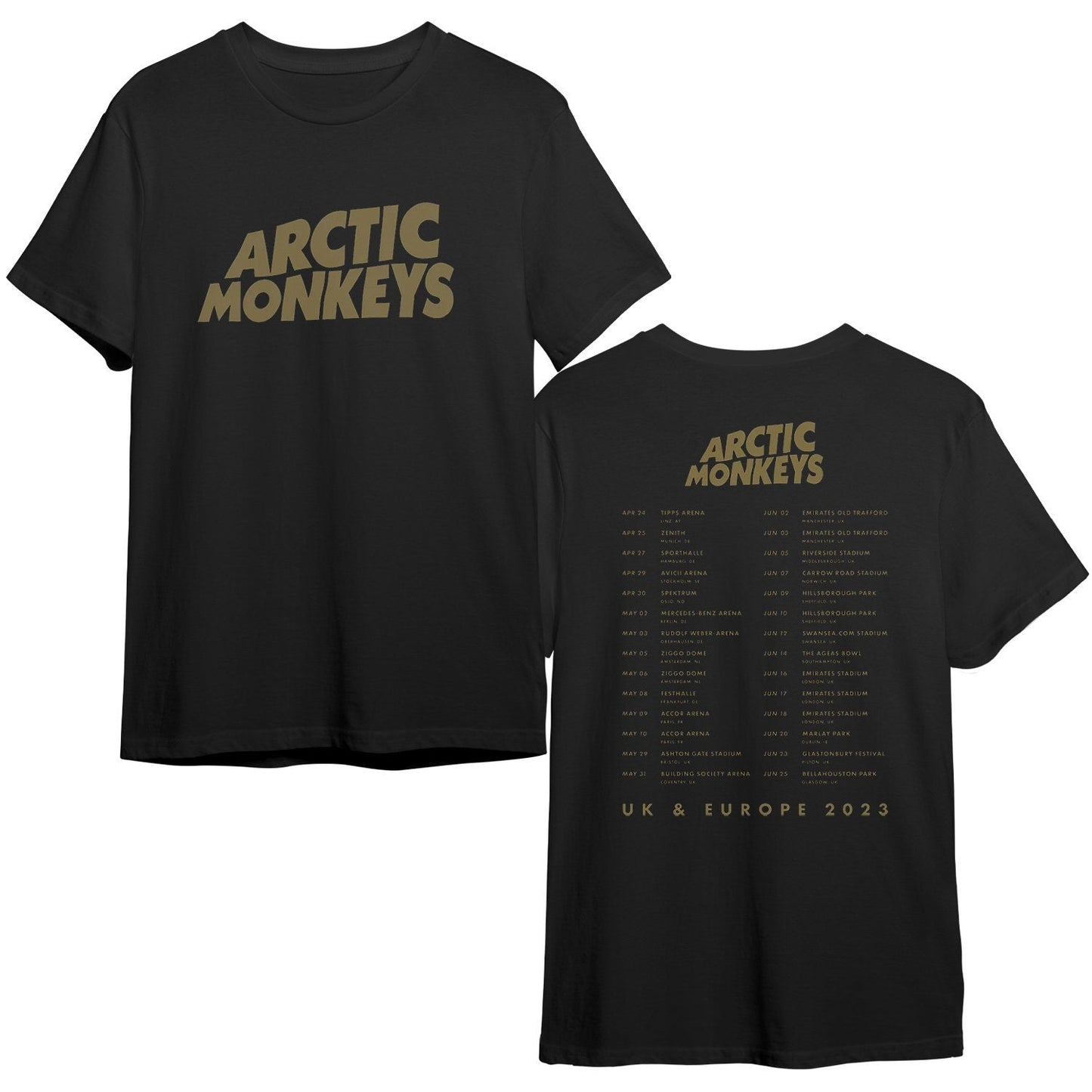Arctic Monkeys UK & Europe Tour 2023 Gold T-Shirt, Arctic Monkeys Classic 90 Tee