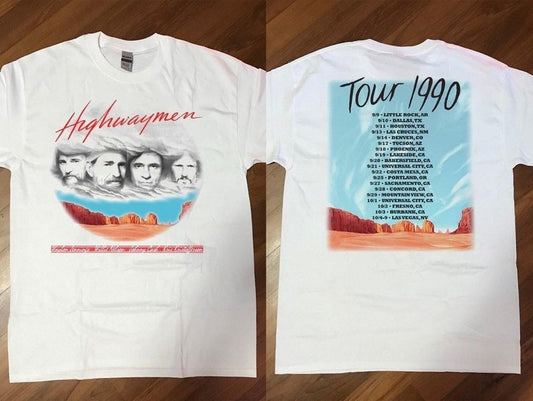The Highwaymen 1990 Kick Off Concert Tour T-Shirt, Highwaymen Begin Tour 1990 T-Shirt