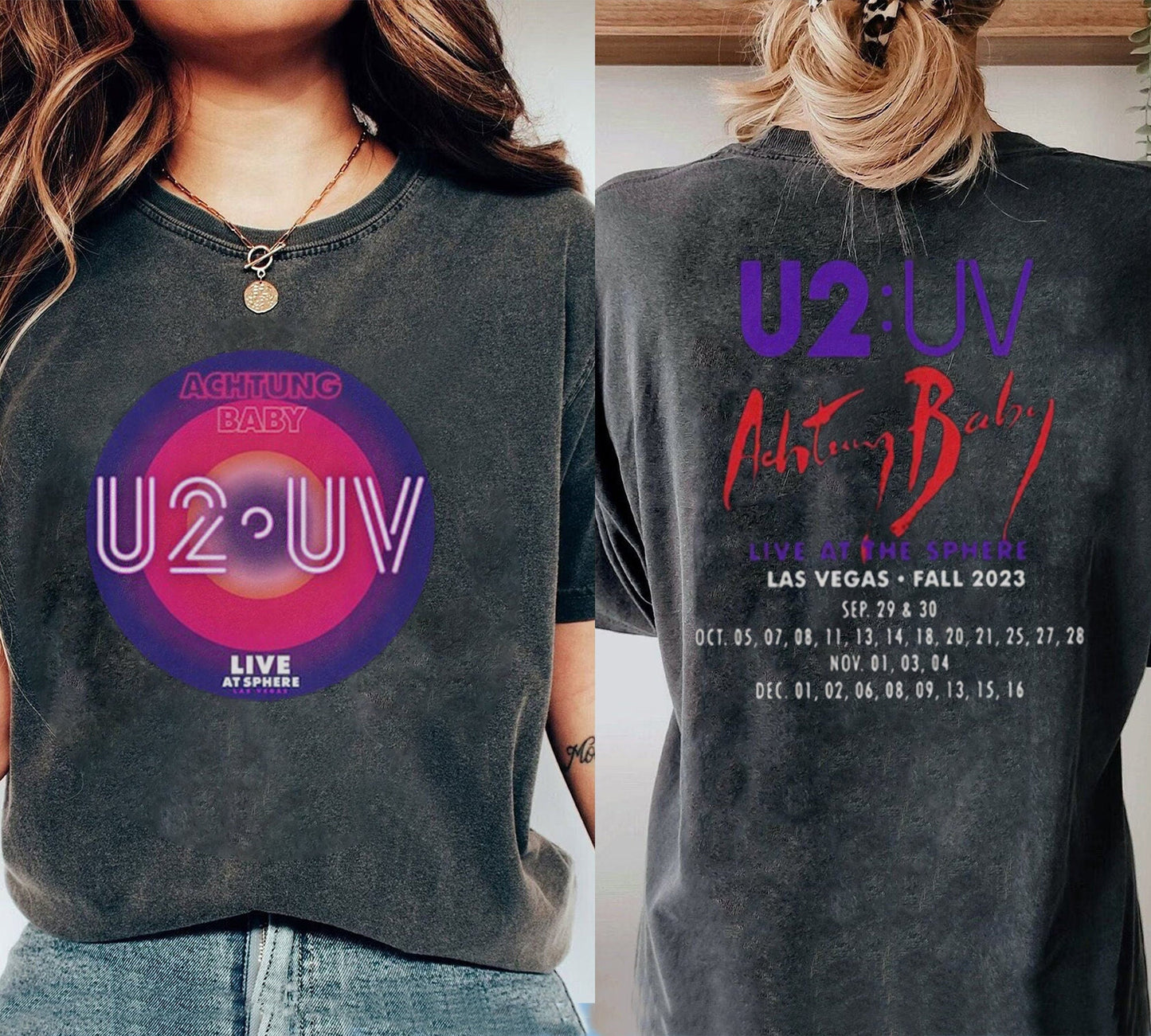 Color U2 Achtung Baby Live at Sphere Las Vegas Tour 2023 2Sides T-Shirt,U2 Rock Band