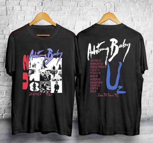 Vintage 1992 U2 Achtung Baby Zoo Tv Tour 92 Concert Music Band T-Shirt Gift Fan