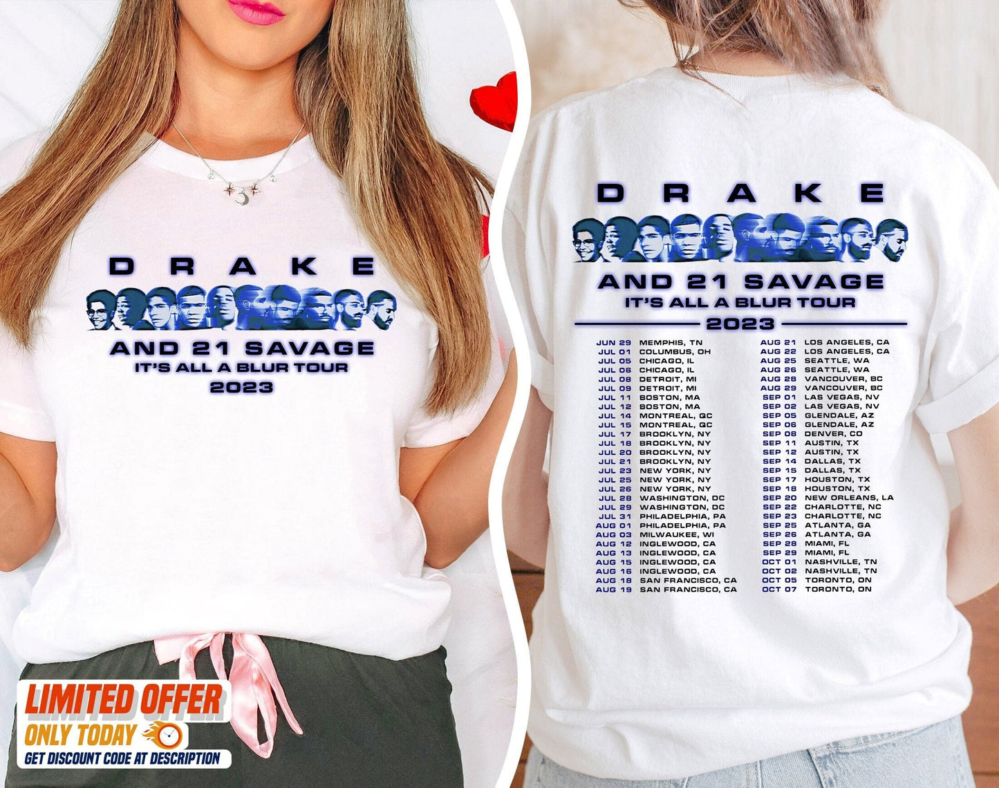 Drake 21 Savage Rap T Shirt, Drake Its All a Blur Tour 2023