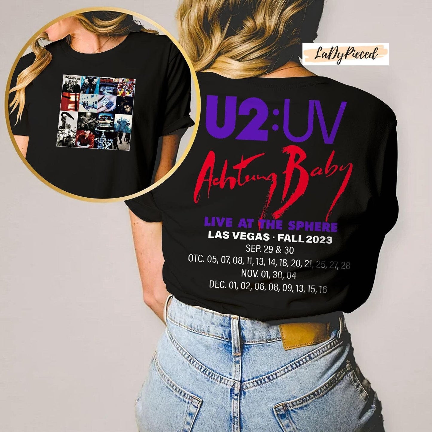 U2 UV Achtung Baby Shirt, U2 T-shirt Las Vegas, U2 Rock Band Warning