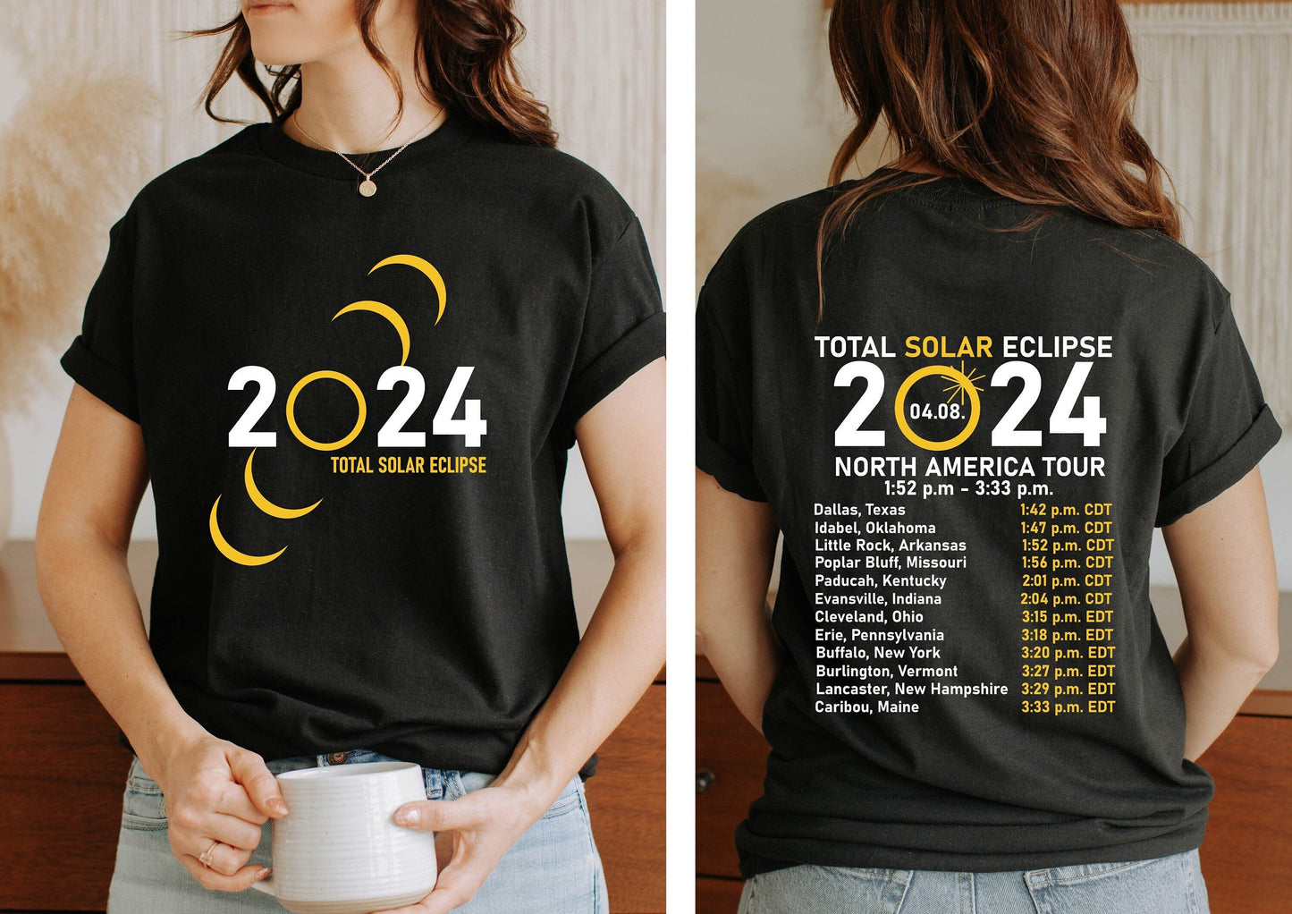Total Solar Eclipse 2024 Double Sided Shirt, April 8th 2024 Shirt, Eclipse Event