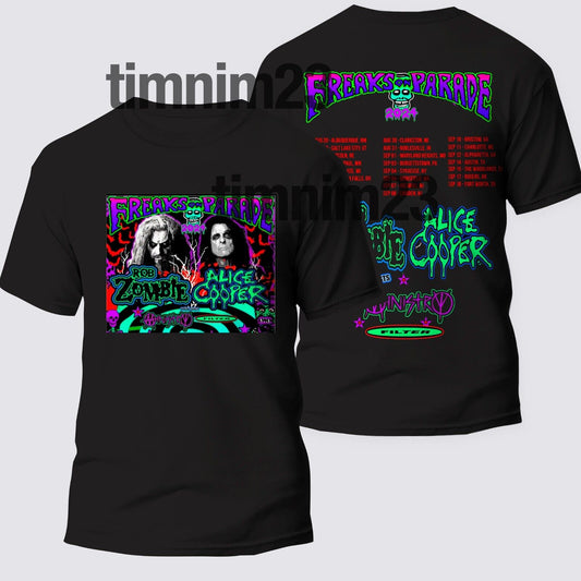 Alice Cooper and Rob Zombie For The Freaks on Parade 2024 2 sided uniex t shirt
