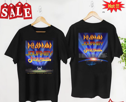 Journey Steve Miller Band 2014 Tour Black Concert Double Sided Printed T-Shirt