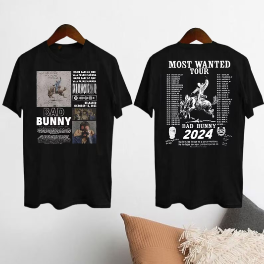 Bad Bunny 2024 Concert T-shirt, Most Wanted Tour 2024 Bad Bunny Shirt
