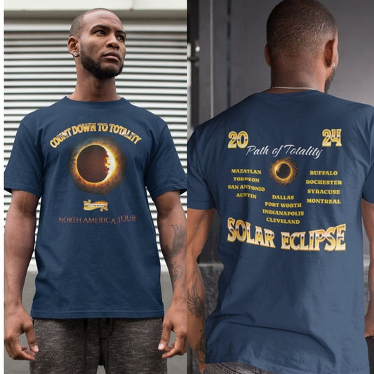 Total Solar Eclipse Shirt April 8th 2024, Rock Concert Tour Tee Path of 12 Important Cities, Double Sides Shirt
